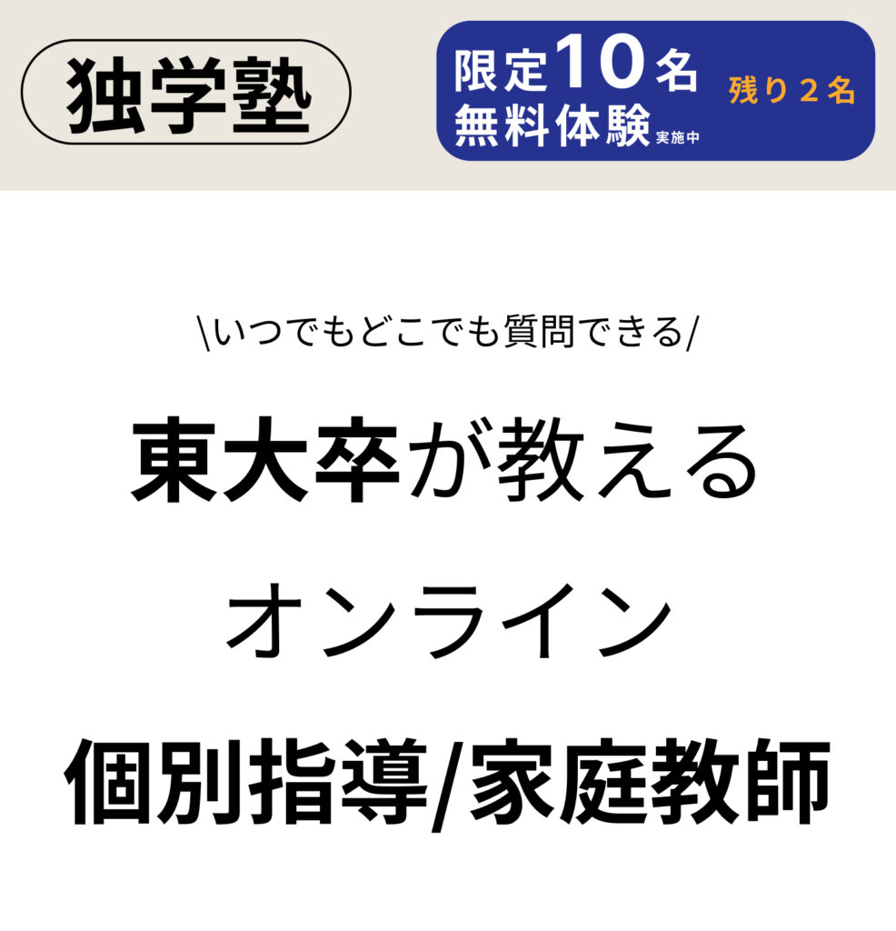 東大卒が教えるオンライン個別指導・家庭教師、限定10名無料体験実施中